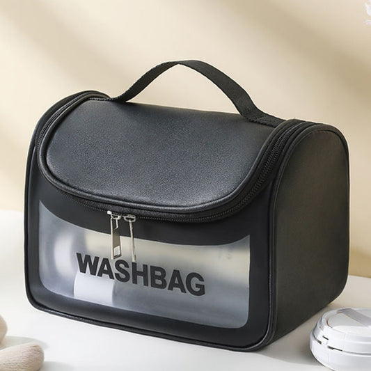 PVC Transparent Cosmetic Bag,Waterproof Portable Travel Organizer with Handle(Black) V888-ELOSUNG25392