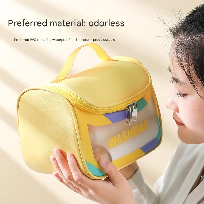PVC Transparent Cosmetic Bag,Waterproof Portable Travel Organizer with Handle(Black) V888-ELOSUNG25392