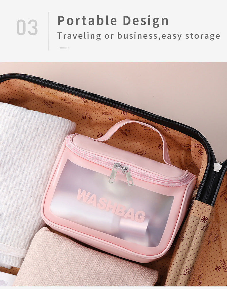 PVC Transparent Cosmetic Bag,Waterproof Portable Travel Organizer with Handle(Black) V888-ELOSUNG25392