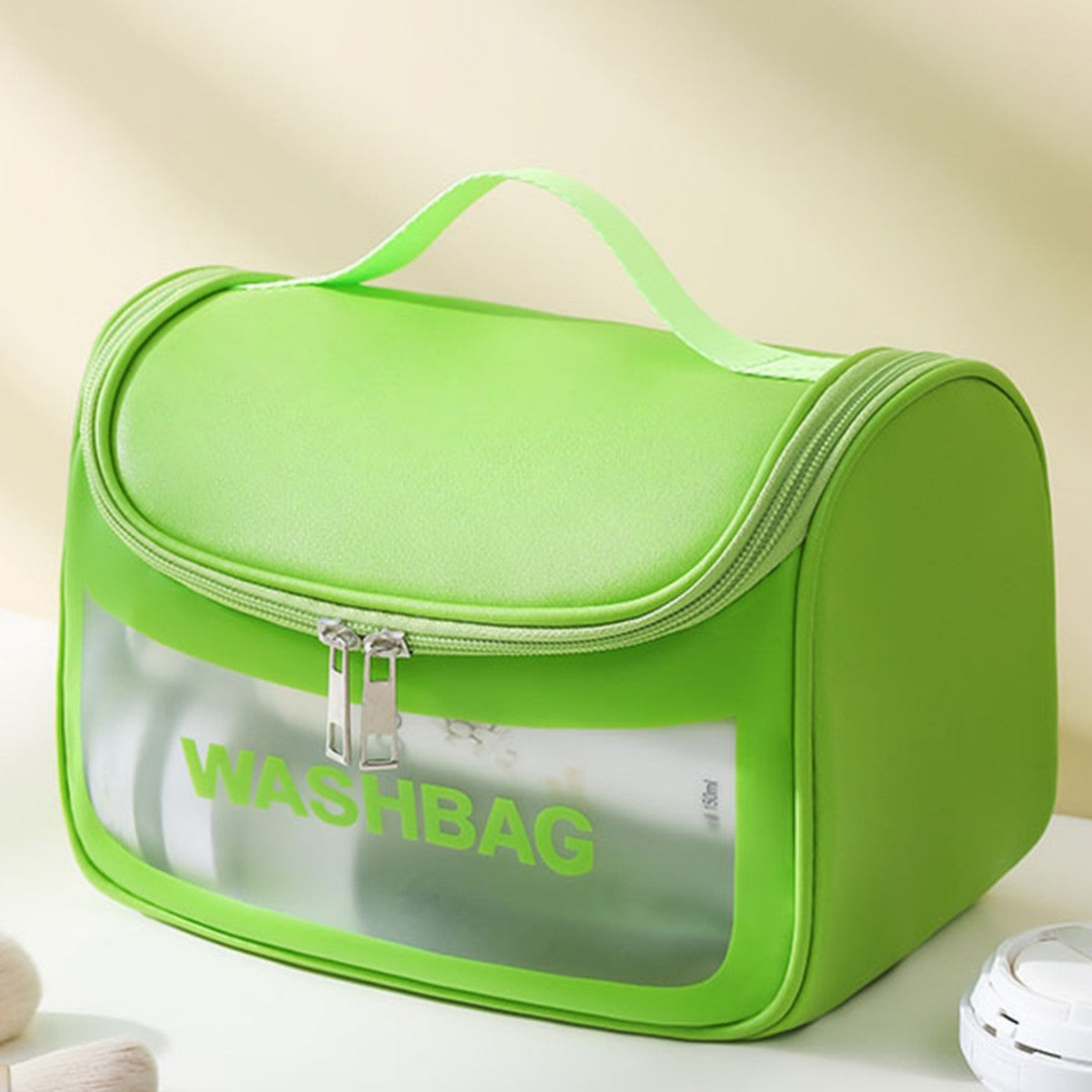 PVC Transparent Cosmetic Bag,Waterproof Portable Travel Organizer with Handle(Green) V888-ELOSUNG25393