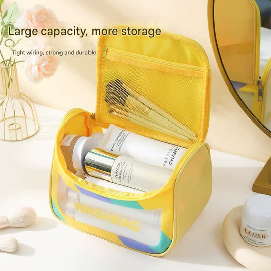 PVC Transparent Cosmetic Bag,Waterproof Portable Travel Organizer with Handle(Yellow) V888-ELOSUNG25394