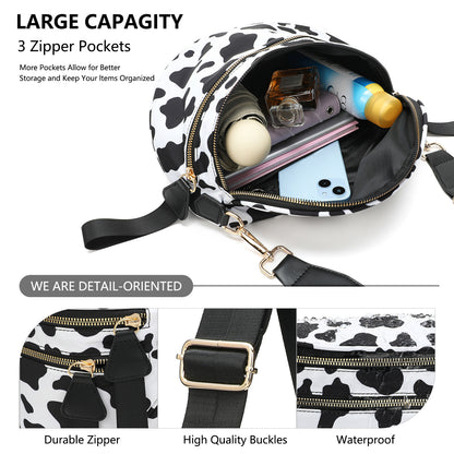 Oxford Cloth Crossbody Bag,Large Capacity Shell-Shaped Fanny Pack with Adjustable Strap(Black and white plaid) V888-ELOSUNG25399