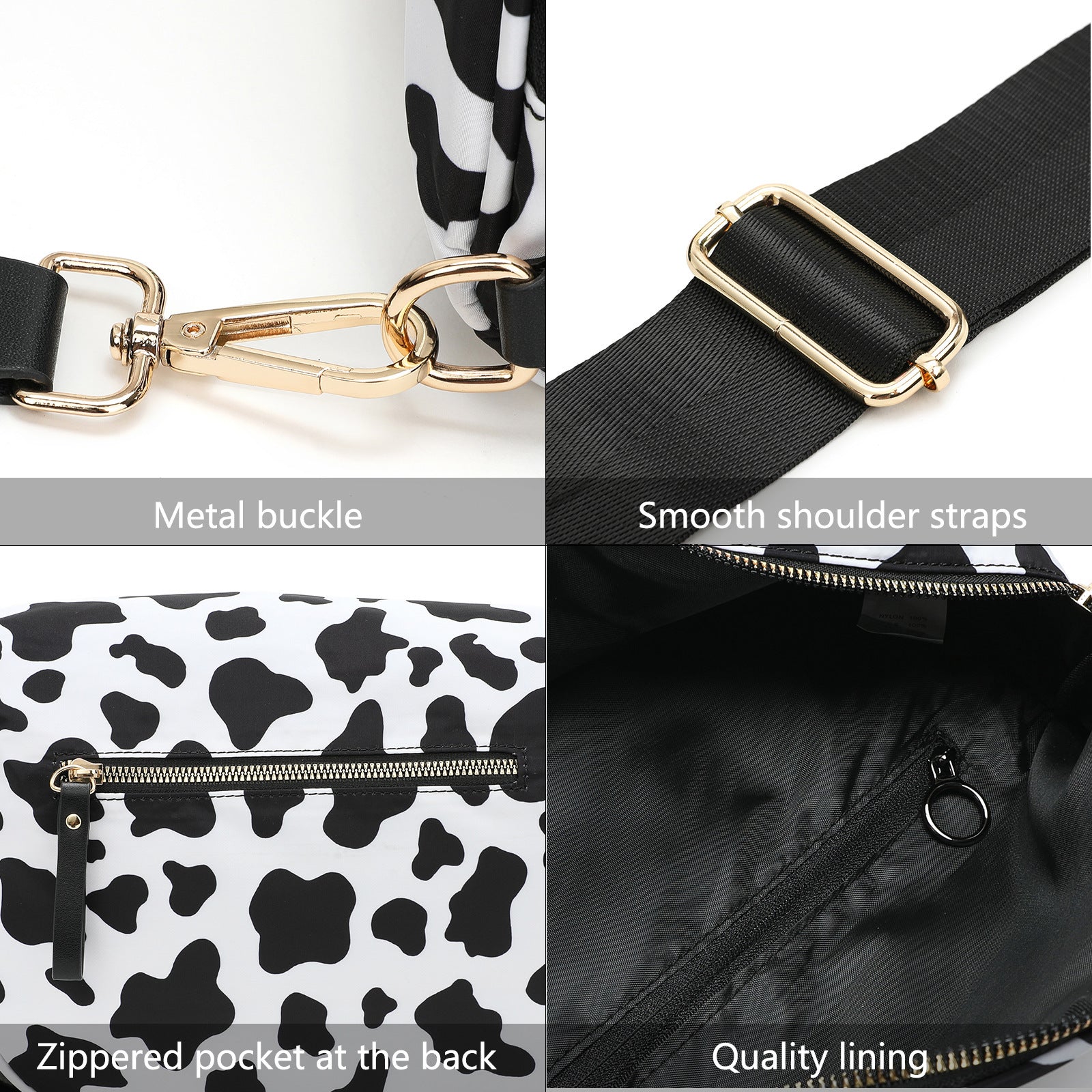 Oxford Cloth Crossbody Bag,Large Capacity Shell-Shaped Fanny Pack with Adjustable Strap(Black and white plaid) V888-ELOSUNG25399