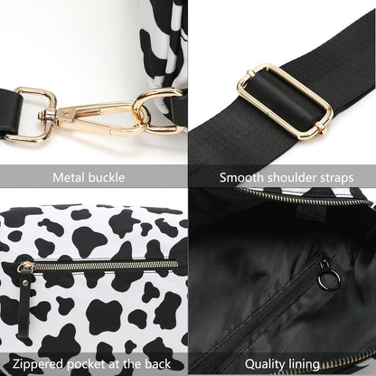 Oxford Cloth Crossbody Bag,Large Capacity Shell-Shaped Fanny Pack with Adjustable Strap(Black and white plaid) V888-ELOSUNG25399