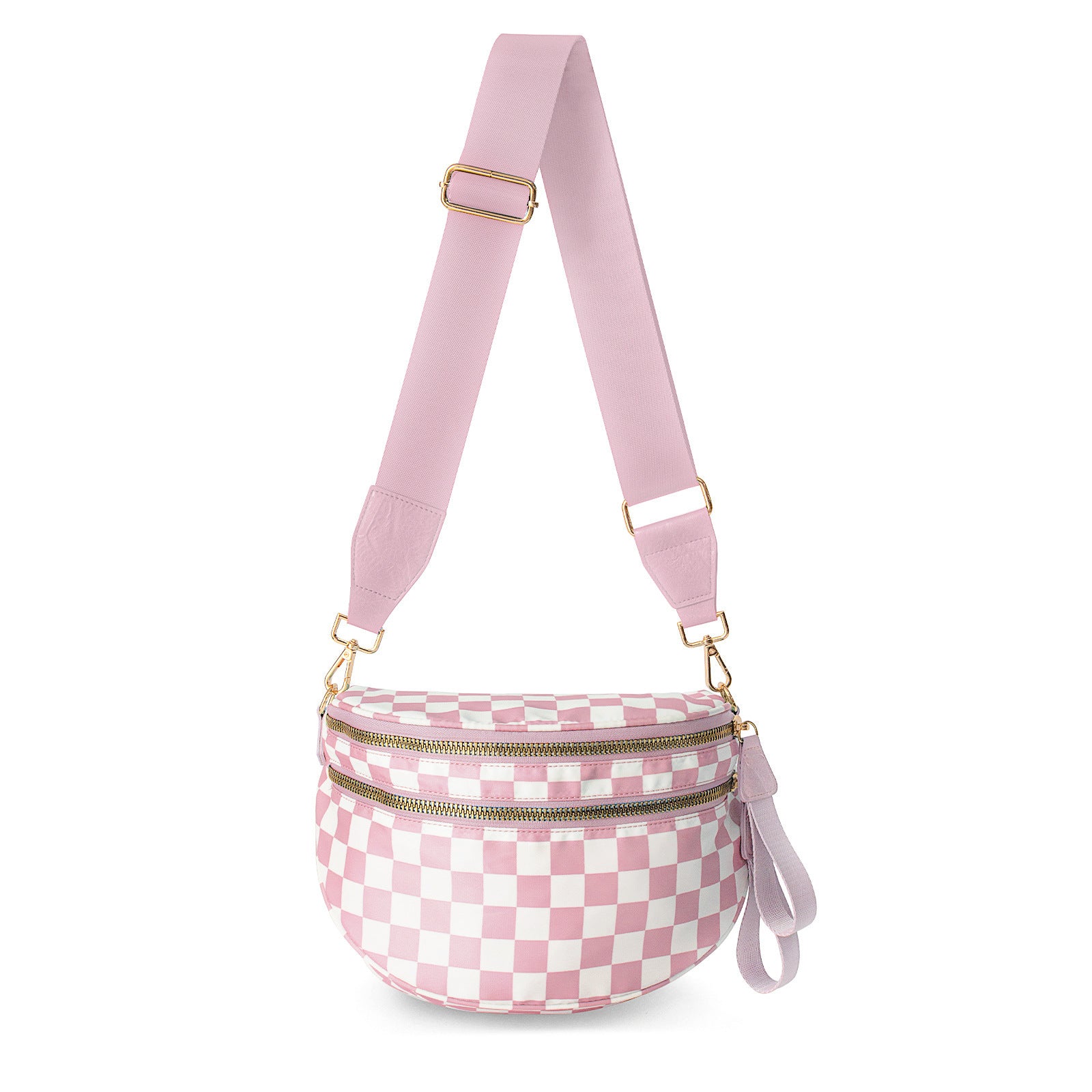 Oxford Cloth Crossbody Bag,Large Capacity Shell-Shaped Fanny Pack with Adjustable Strap(Pink and white plaid) V888-ELOSUNG25400