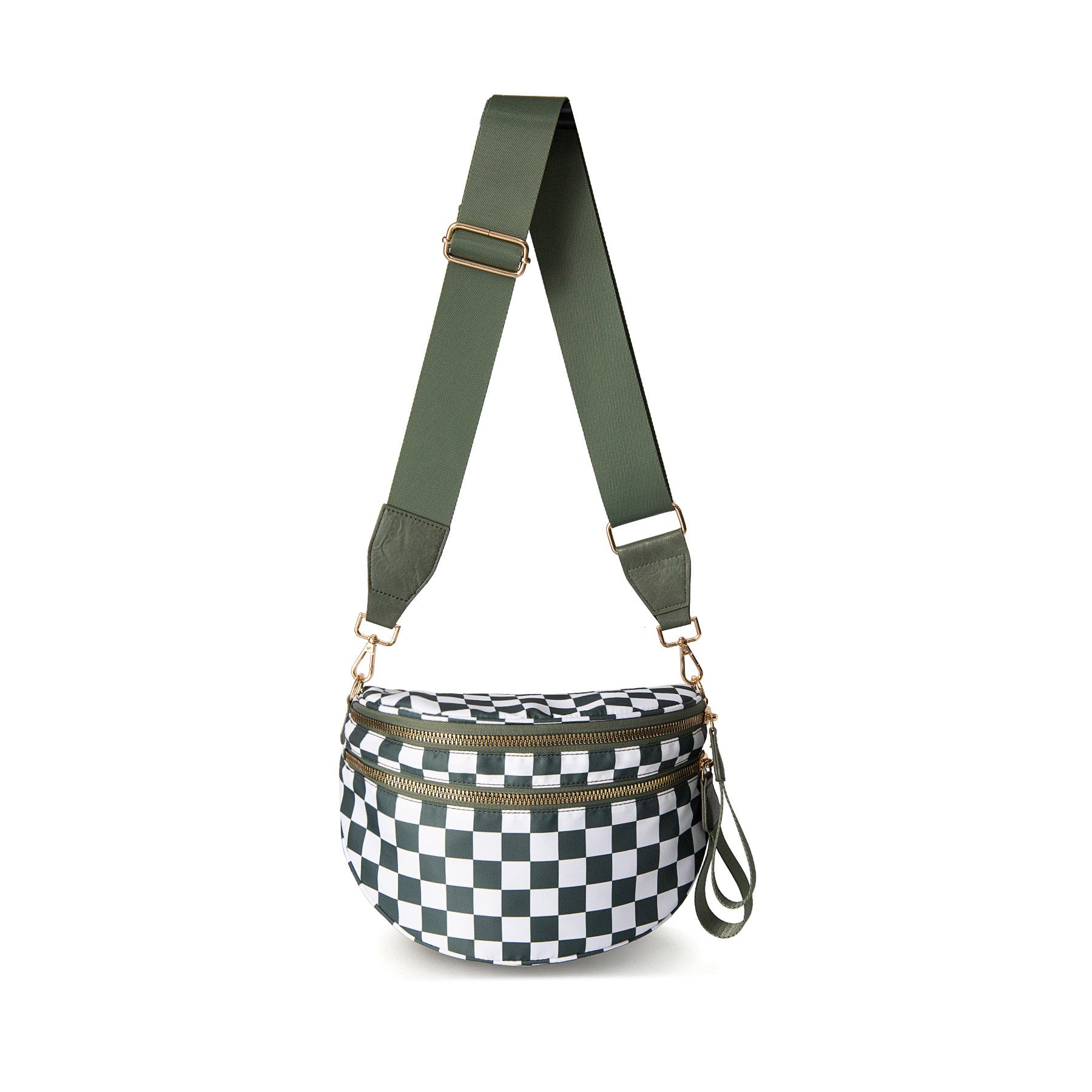 Oxford Cloth Crossbody Bag,Large Capacity Shell-Shaped Fanny Pack with Adjustable Strap(Green plaid) V888-ELOSUNG25401