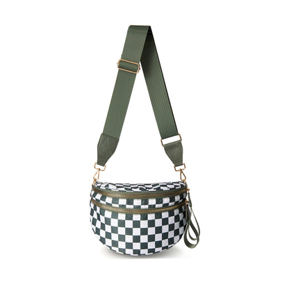 Oxford Cloth Crossbody Bag,Large Capacity Shell-Shaped Fanny Pack with Adjustable Strap(Green plaid) V888-ELOSUNG25401