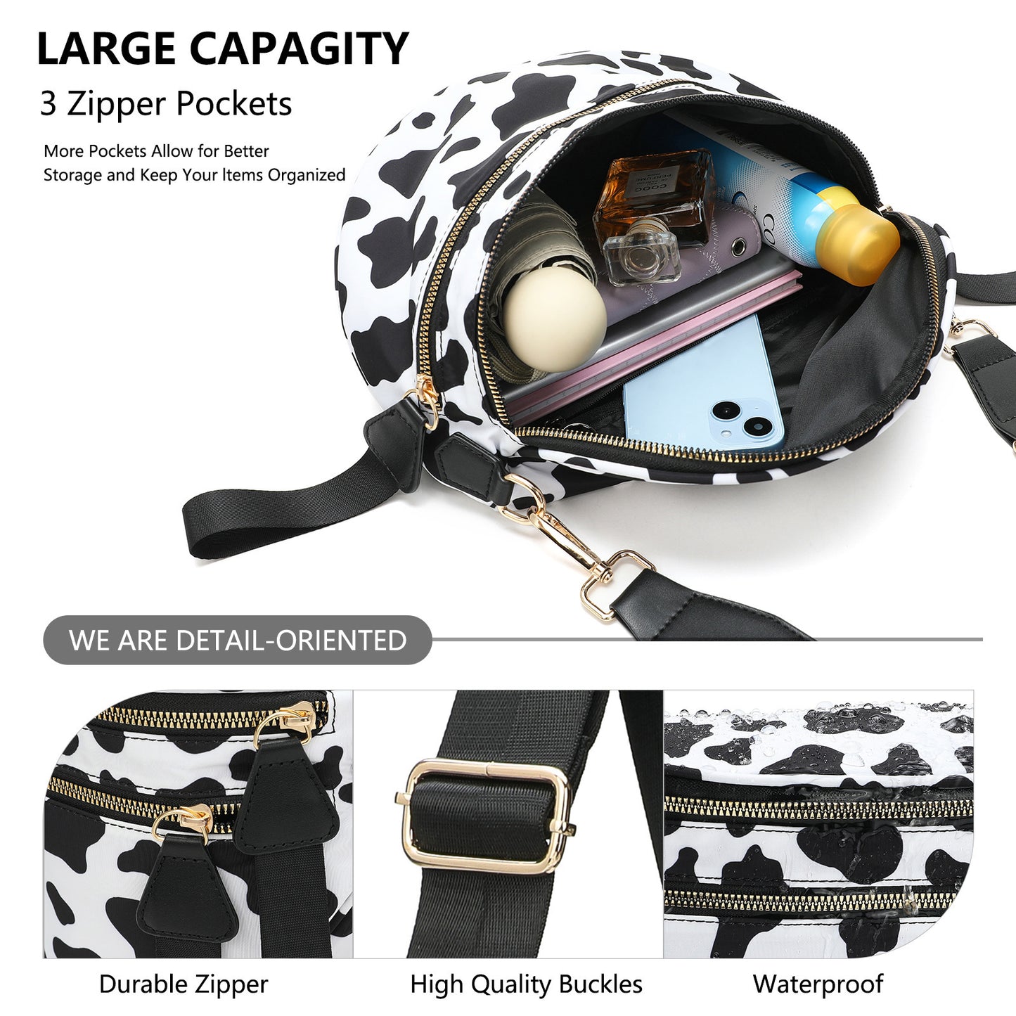 Oxford Cloth Crossbody Bag,Large Capacity Shell-Shaped Fanny Pack with Adjustable Strap(Black) V888-ELOSUNG25402