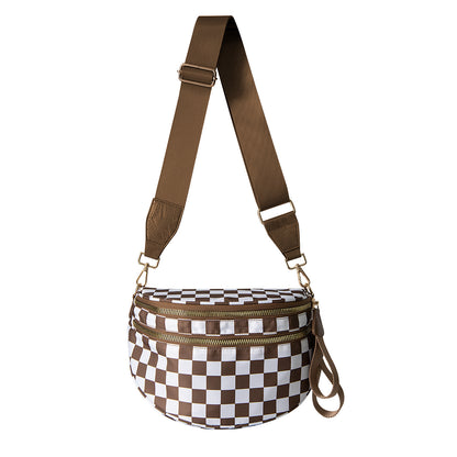 Oxford Cloth Crossbody Bag,Large Capacity Shell-Shaped Fanny Pack with Adjustable Strap(Brown plaid) V888-ELOSUNG25403