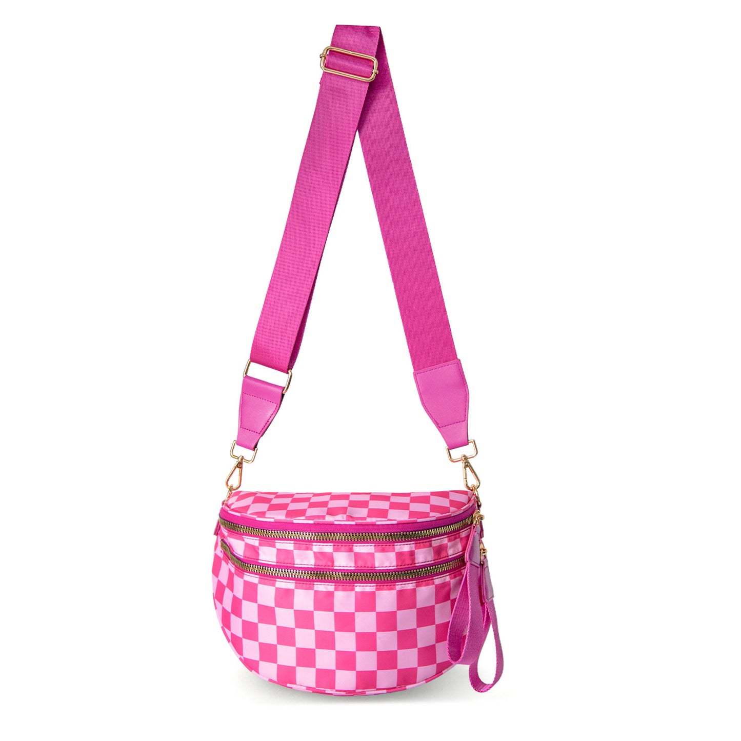 Oxford Cloth Crossbody Bag,Large Capacity Shell-Shaped Fanny Pack with Adjustable Strap(Rose red plaid) V888-ELOSUNG25404
