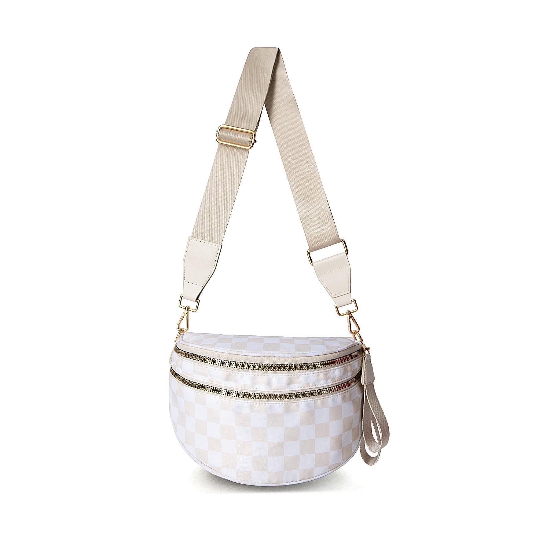 Oxford Cloth Crossbody Bag,Large Capacity Shell-Shaped Fanny Pack with Adjustable Strap(Khaki plaid) V888-ELOSUNG25405