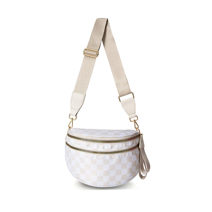 Oxford Cloth Crossbody Bag,Large Capacity Shell-Shaped Fanny Pack with Adjustable Strap(Khaki plaid) V888-ELOSUNG25405