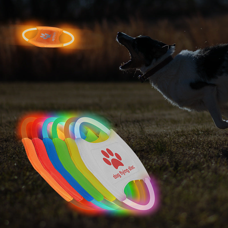 Red LED Rechargeable Dog Flying Disc - Glow-in-the-Dark Pet Training Toy with Paw Design V888-ELOSUNG25406