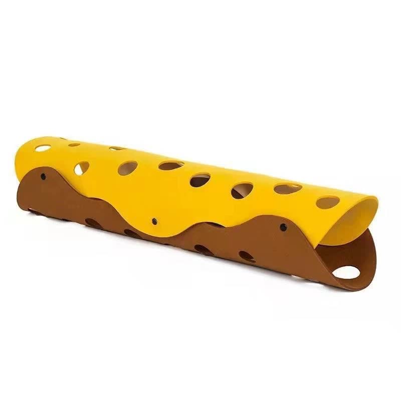 DIY Felt Cat Tunnel - Foldable Egg Roll-Shaped Pet Toy with Multiple Holes(Brown+Yellow) V888-ELOSUNG25412