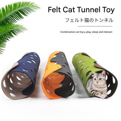 DIY Felt Cat Tunnel - Foldable Egg Roll-Shaped Pet Toy with Multiple Holes(Brown+Yellow) V888-ELOSUNG25412