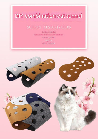 DIY Felt Cat Tunnel - Foldable Egg Roll-Shaped Pet Toy with Multiple Holes(Brown+Yellow) V888-ELOSUNG25412