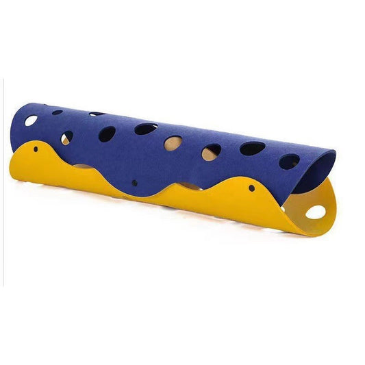DIY Felt Cat Tunnel - Foldable Egg Roll-Shaped Pet Toy with Multiple Holes(Yellow + Royal Blue) V888-ELOSUNG25414