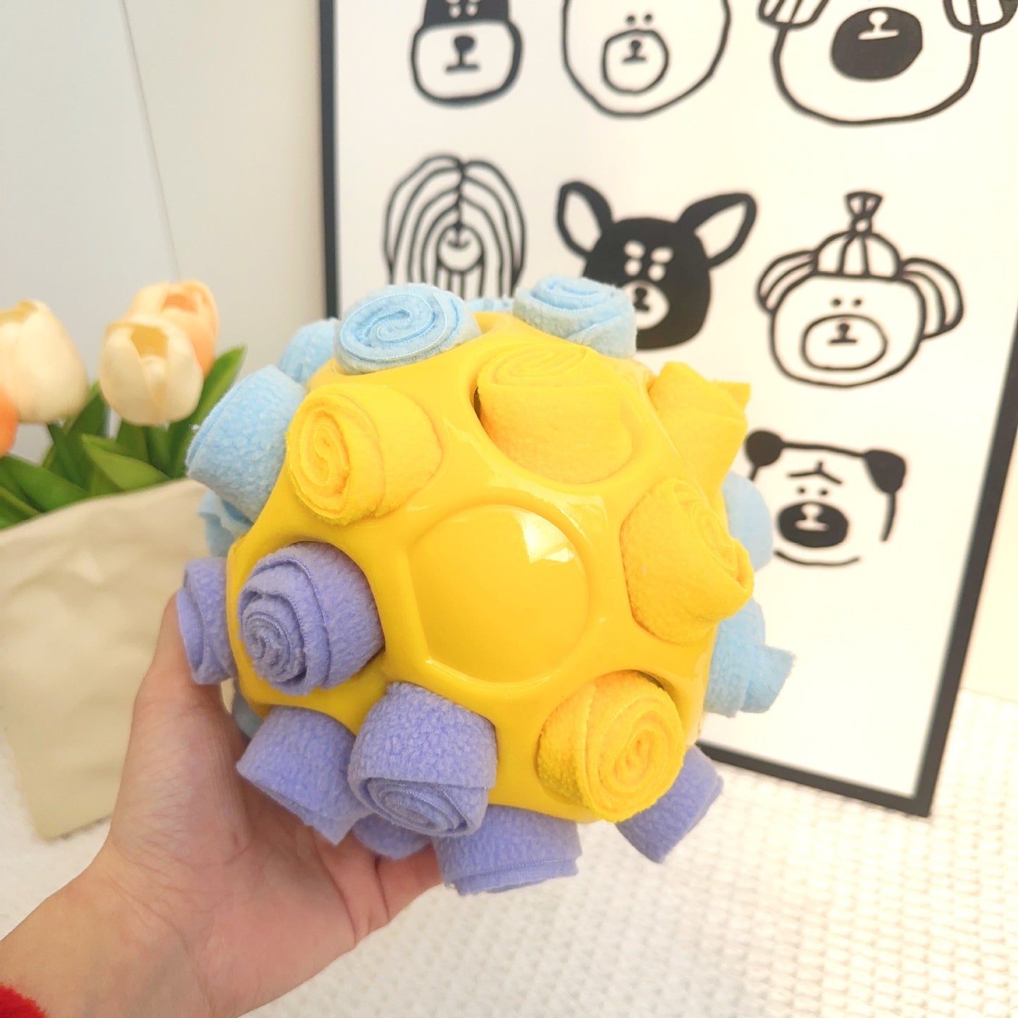 Rubber Snuffle Ball for Pets,Interactive Hollow Treat-Hiding Toy for Dogs and Cats(Yellow) V888-ELOSUNG25423