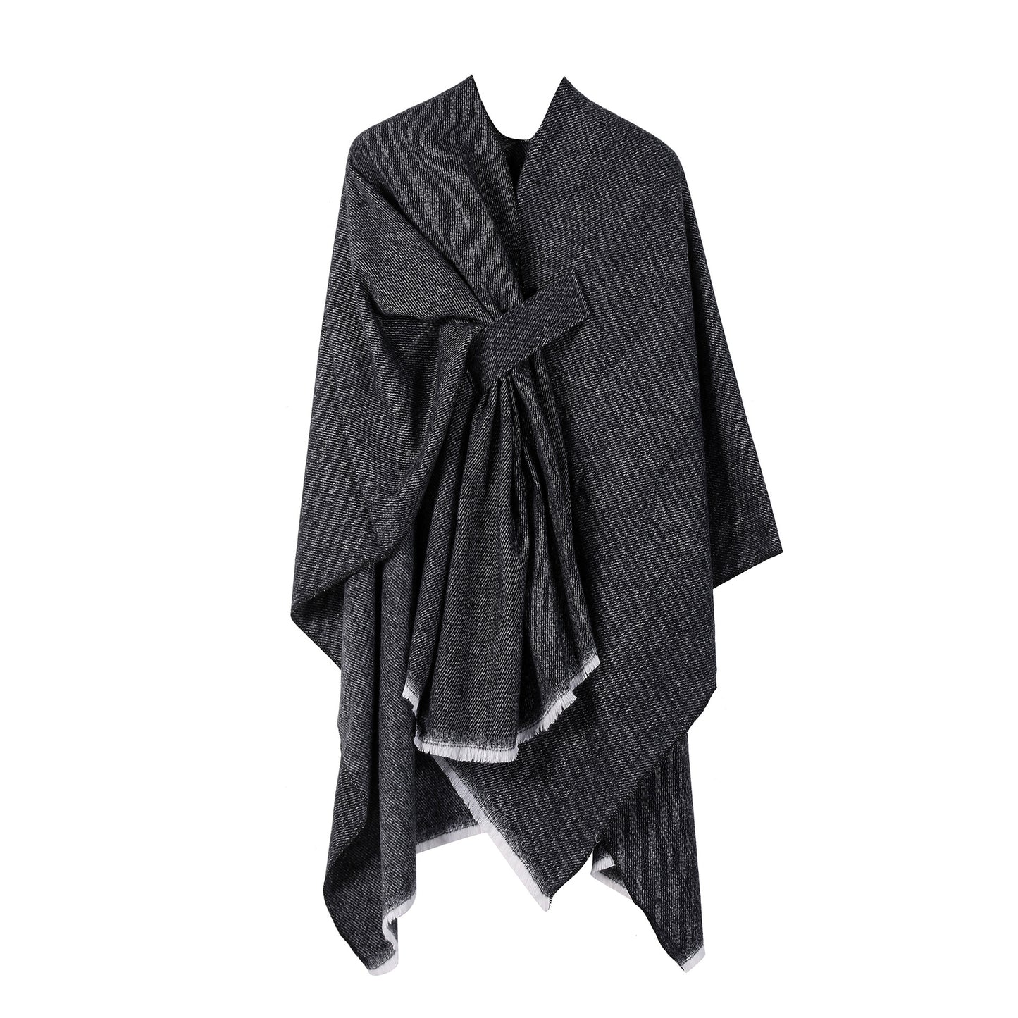 Solid Knit Poncho Shawl,Warm Fall/Winter Cape with Slit and Crossbar Design(Black) V888-ELOSUNG25425