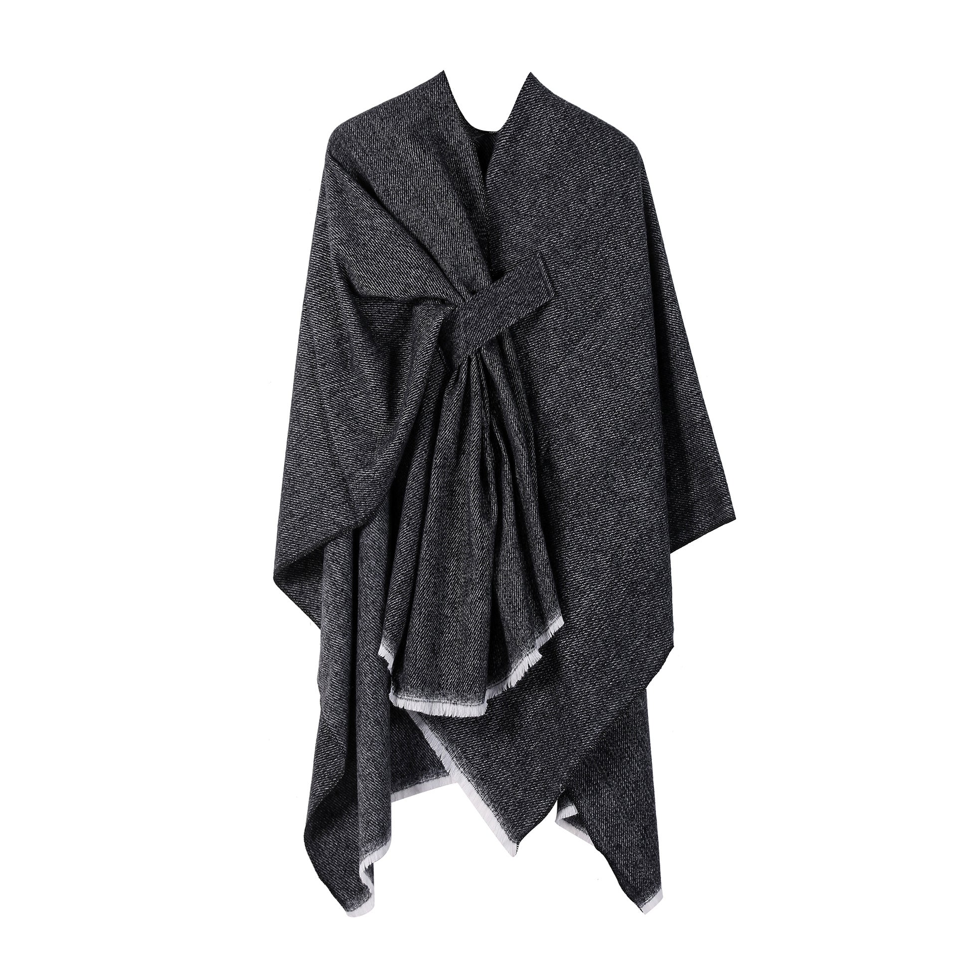 Solid Knit Poncho Shawl,Warm Fall/Winter Cape with Slit and Crossbar Design(Black) V888-ELOSUNG25425