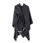 Solid Knit Poncho Shawl,Warm Fall/Winter Cape with Slit and Crossbar Design(Black) V888-ELOSUNG25425