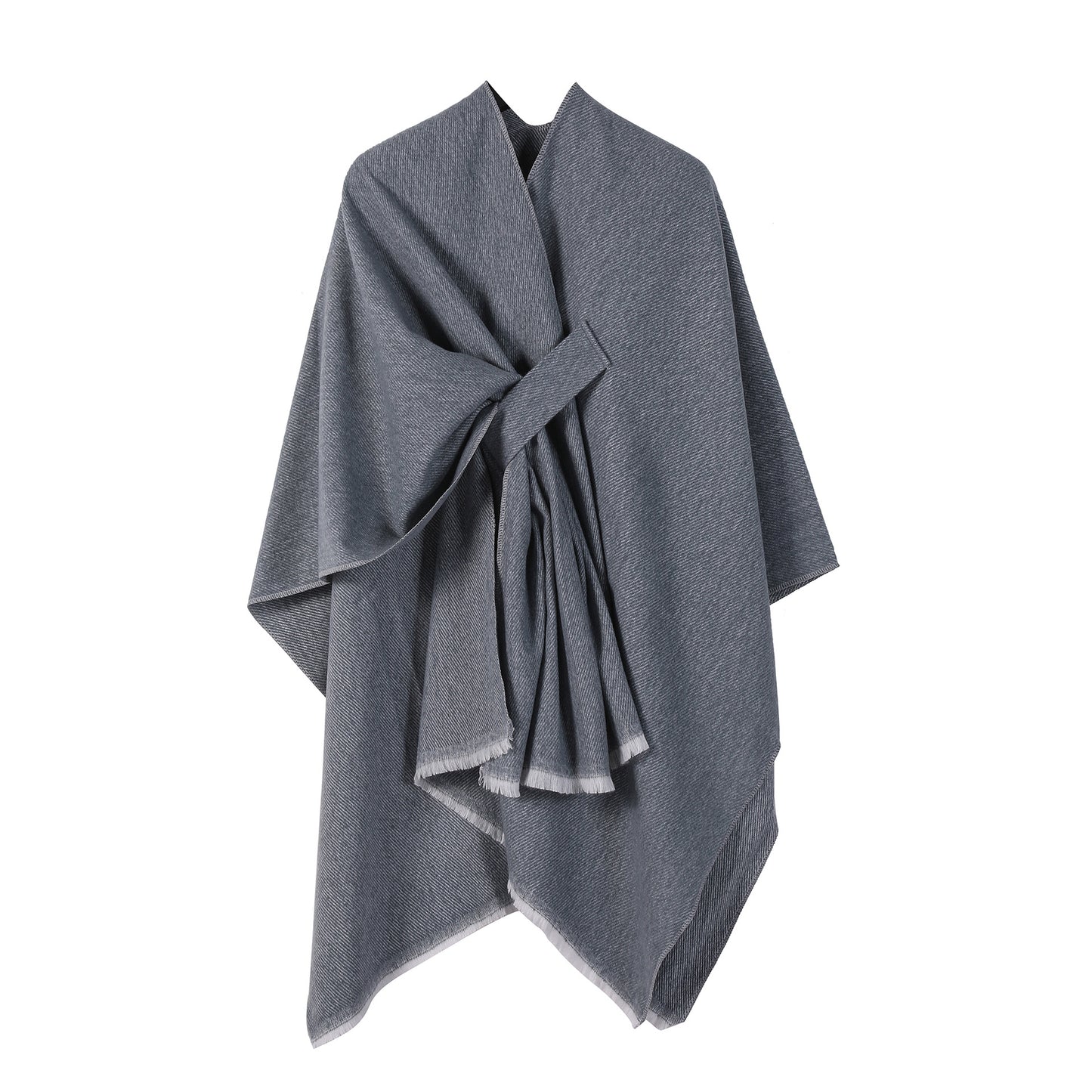Solid Knit Poncho Shawl,Warm Fall/Winter Cape with Slit and Crossbar Design(Dark gray) V888-ELOSUNG25426