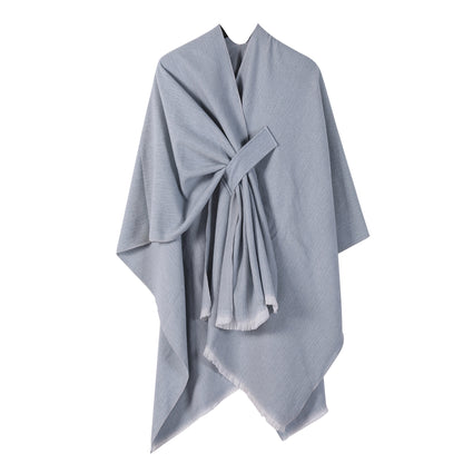 Solid Knit Poncho Shawl,Warm Fall/Winter Cape with Slit and Crossbar Design(Light gray) V888-ELOSUNG25427