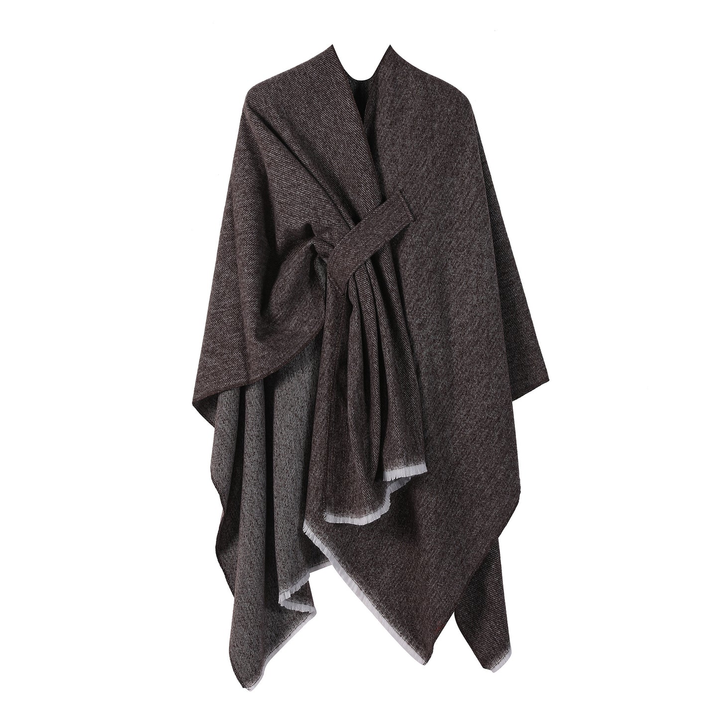 Solid Knit Poncho Shawl,Warm Fall/Winter Cape with Slit and Crossbar Design(Coffee) V888-ELOSUNG25428