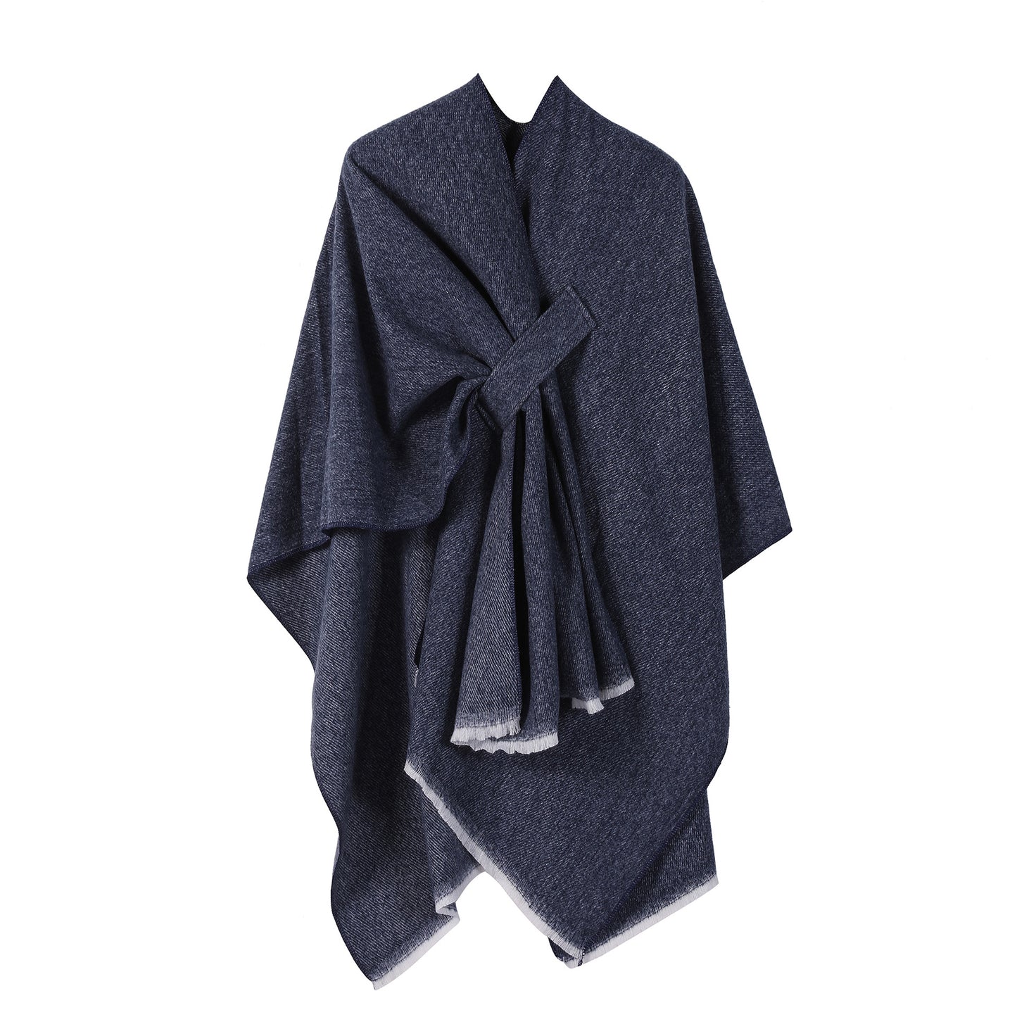 Solid Knit Poncho Shawl,Warm Fall/Winter Cape with Slit and Crossbar Design(Navy blue) V888-ELOSUNG25429