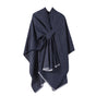 Solid Knit Poncho Shawl,Warm Fall/Winter Cape with Slit and Crossbar Design(Navy blue) V888-ELOSUNG25429
