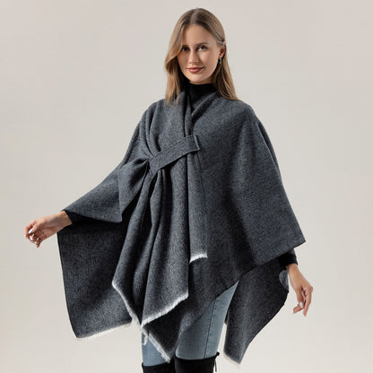 Solid Knit Poncho Shawl,Warm Fall/Winter Cape with Slit and Crossbar Design(Blue) V888-ELOSUNG25430
