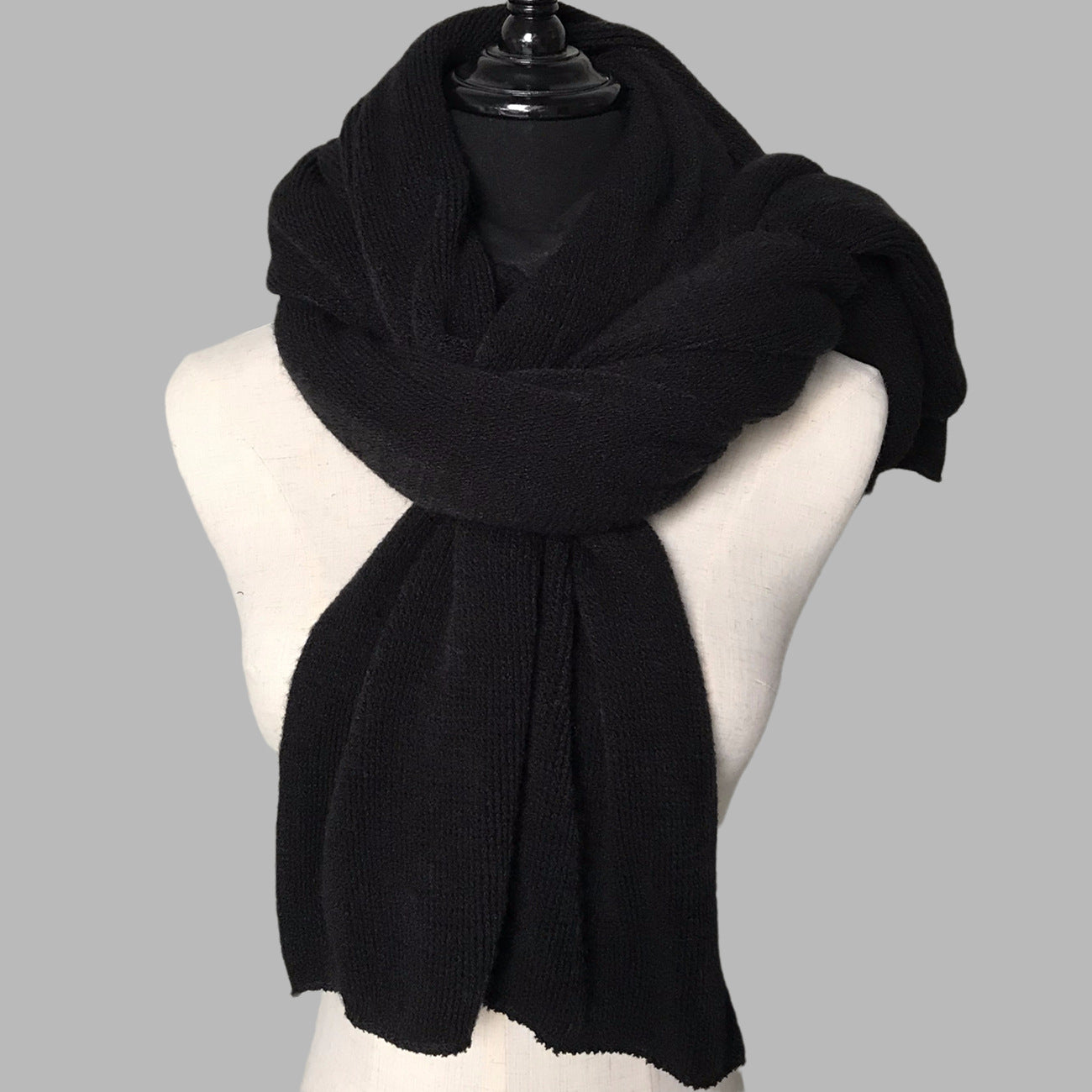 Black Imitation Cashmere Solid Scarf - Warm Winter Shawl for Men and Women V888-ELOSUNG25433