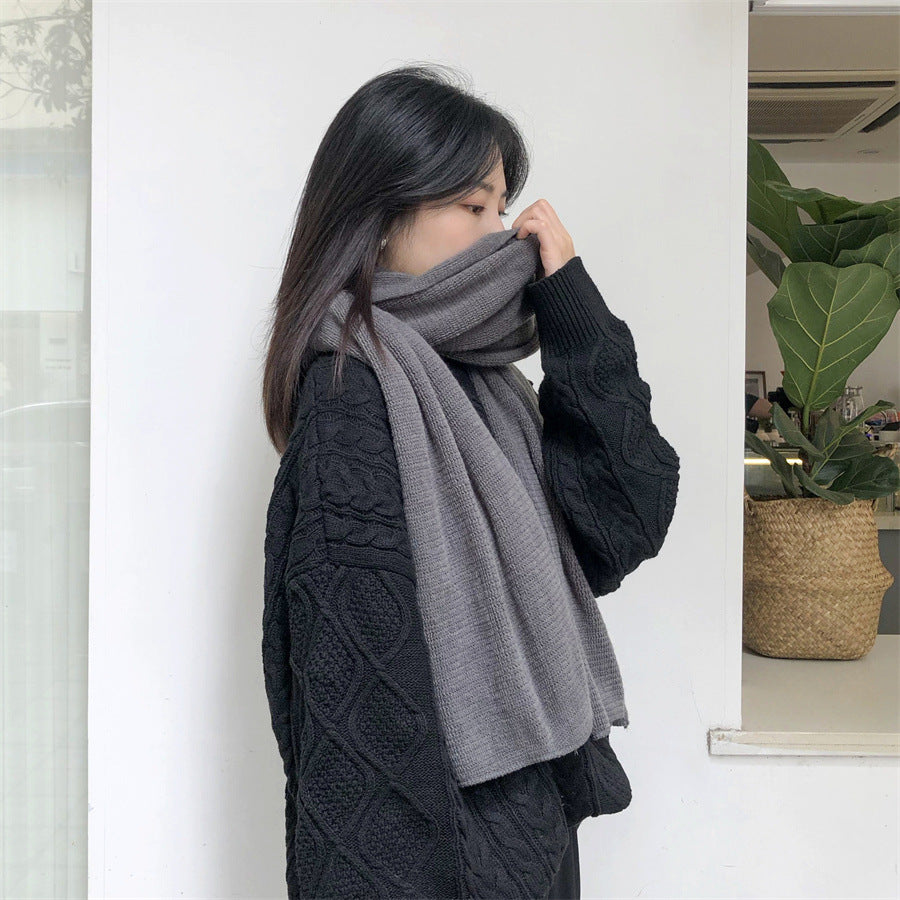 Black Imitation Cashmere Solid Scarf - Warm Winter Shawl for Men and Women V888-ELOSUNG25433
