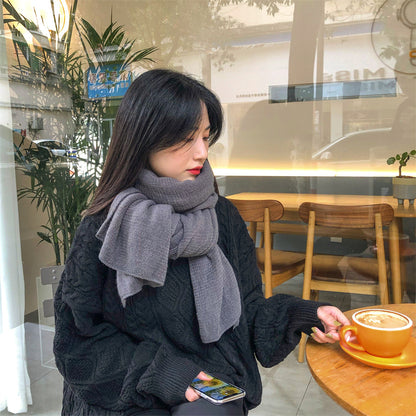 White Imitation Cashmere Solid Scarf - Warm Winter Shawl for Men and Women V888-ELOSUNG25437