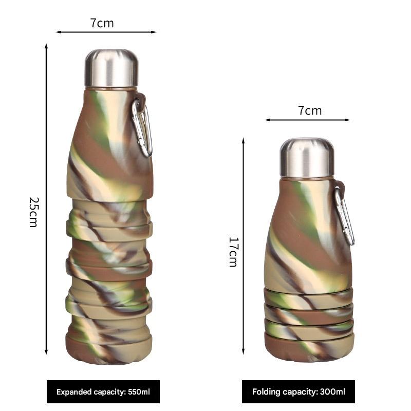 Camouflage Green Collapsible Silicone Water Bottle - Portable Sports Hydration Flask with Carabiner, V888-ELOSUNG25453