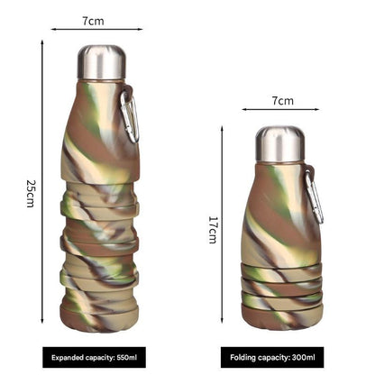 Camouflage Green Collapsible Silicone Water Bottle - Portable Sports Hydration Flask with Carabiner, V888-ELOSUNG25453