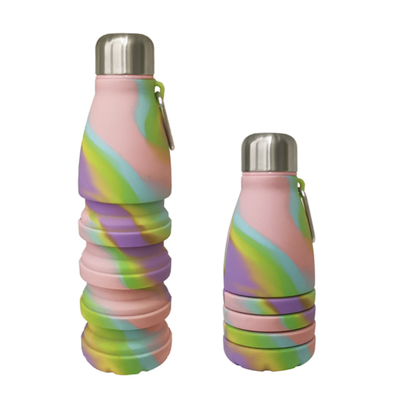 Camouflage pink Collapsible Silicone Water Bottle - Portable Sports Hydration Flask with Carabiner, V888-ELOSUNG25455
