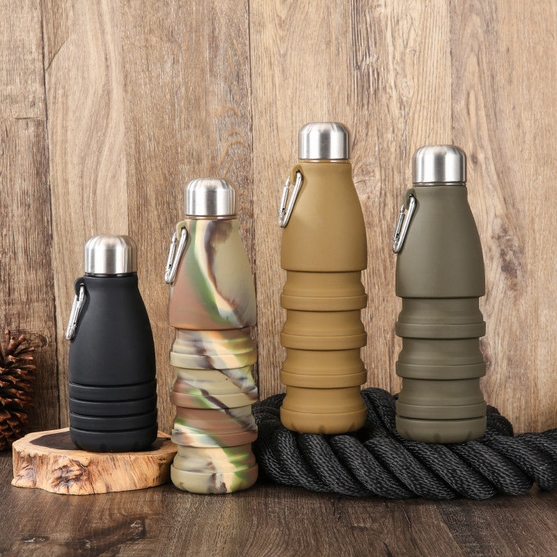 Camouflage pink Collapsible Silicone Water Bottle - Portable Sports Hydration Flask with Carabiner, V888-ELOSUNG25455
