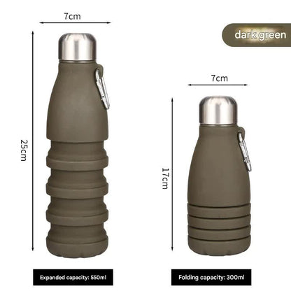 Dark green Collapsible Silicone Water Bottle - Portable Sports Hydration Flask with Carabiner, 550ml/300ml V888-ELOSUNG25456