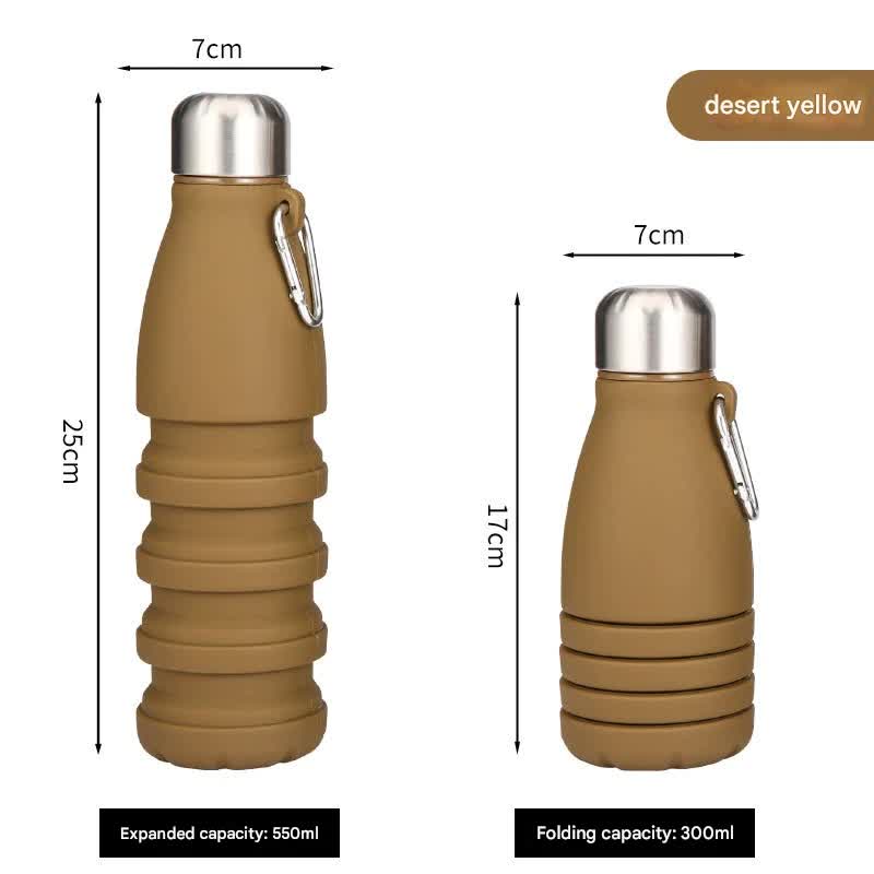 Desert yellow Collapsible Silicone Water Bottle - Portable Sports Hydration Flask with Carabiner, 550ml/300ml V888-ELOSUNG25457