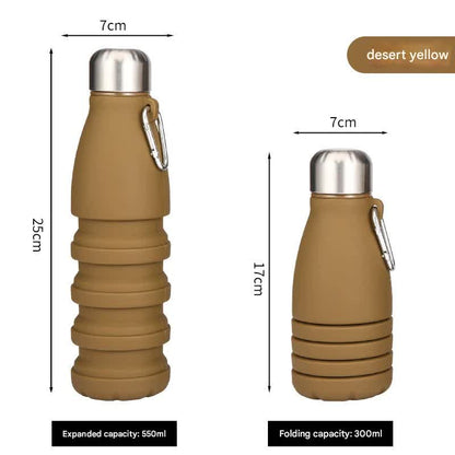 Desert yellow Collapsible Silicone Water Bottle - Portable Sports Hydration Flask with Carabiner, 550ml/300ml V888-ELOSUNG25457