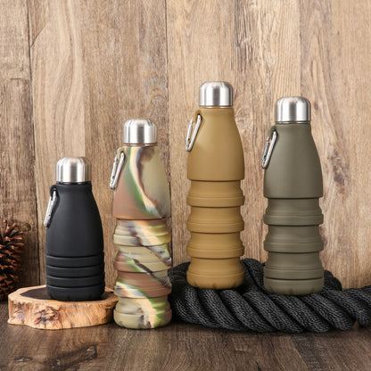 Desert yellow Collapsible Silicone Water Bottle - Portable Sports Hydration Flask with Carabiner, 550ml/300ml V888-ELOSUNG25457