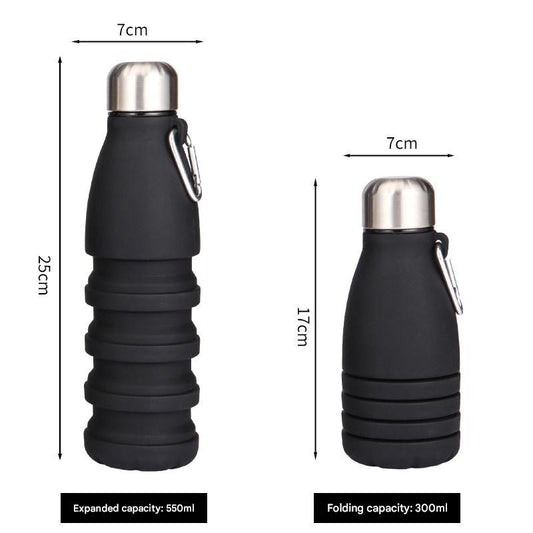 Black Collapsible Silicone Water Bottle - Portable Sports Hydration Flask with Carabiner, 550ml/300ml V888-ELOSUNG25458