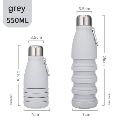 Gray Collapsible Silicone Water Bottle - Portable Sports Hydration Flask with Carabiner, 550ml/300ml V888-ELOSUNG25459