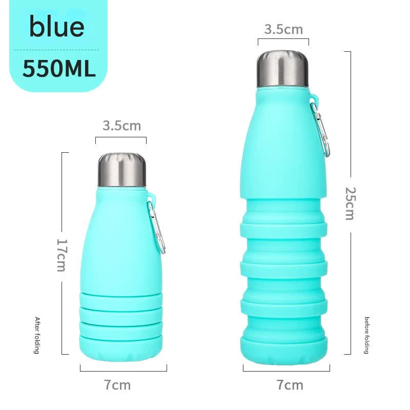 Blue Collapsible Silicone Water Bottle - Portable Sports Hydration Flask with Carabiner, 550ml/300ml V888-ELOSUNG25460