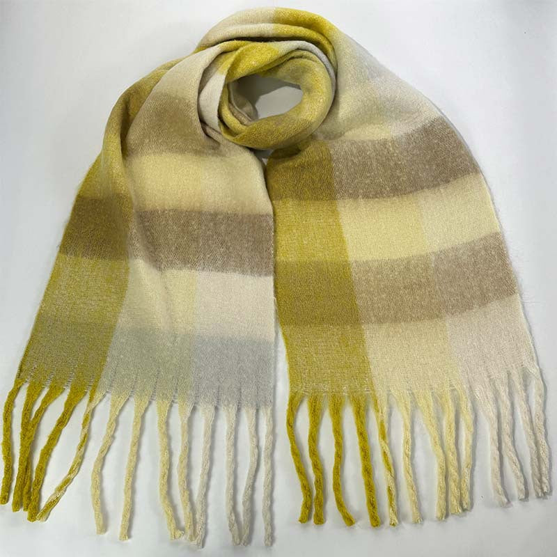 Winter Luxe Warm Oversized Scarf-Cozy Thick Plaid Wrap, European Chic Style(Yellow green plaid) V888-ELOSUNG25473