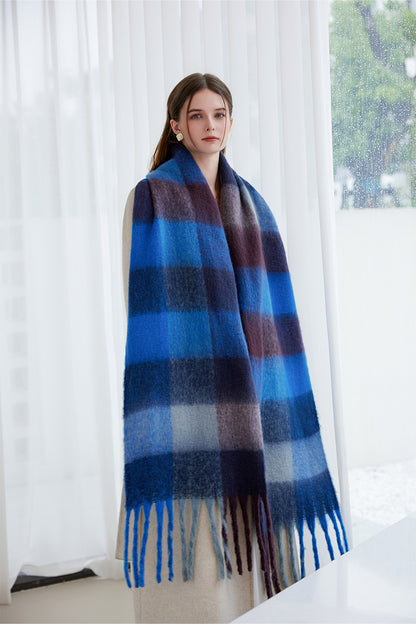 Winter Luxe Warm Oversized Scarf-Cozy Thick Plaid Wrap, European Chic Style(Yellow green plaid) V888-ELOSUNG25473