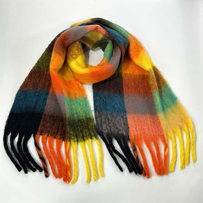 Winter Luxe Warm Oversized Scarf-Cozy Thick Plaid Wrap, European Chic Style(Orange-yellow plaid) V888-ELOSUNG25474