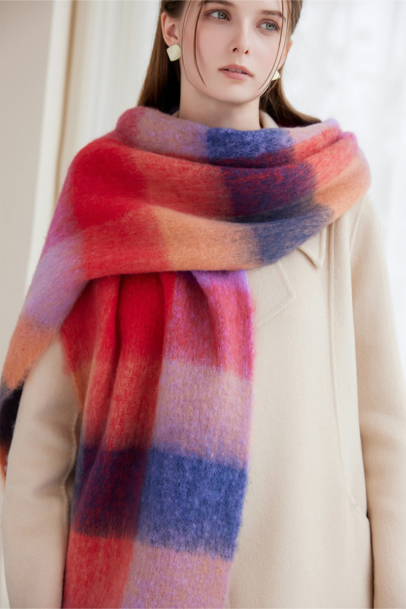 Winter Luxe Warm Oversized Scarf-Cozy Thick Plaid Wrap, European Chic Style(Dark blue plaid) V888-ELOSUNG25475