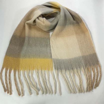 Winter Luxe Warm Oversized Scarf-Cozy Thick Plaid Wrap, European Chic Style(Yellow pink) V888-ELOSUNG25476